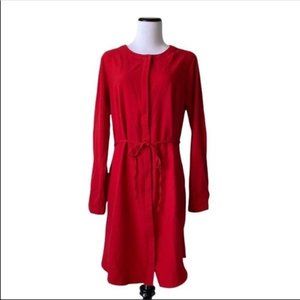 MERONA Sz L Red Button Up Long Sleeve Dress Sash Belt